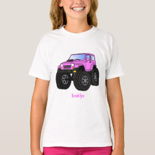 Roze monstertruck cartoon illustratie t-shirt