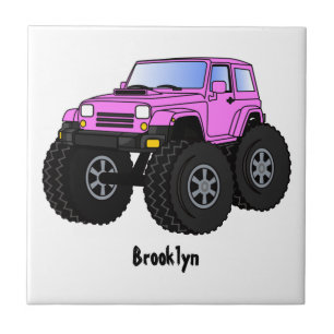 Roze monstertruck cartoon illustratie tegeltje