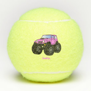 Roze monstertruck cartoon illustratie tennisballen