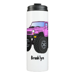 Roze monstertruck cartoon illustratie thermosbeker