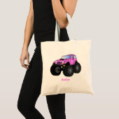 Roze monstertruck cartoon illustratie tote bag (Voorkant (product))