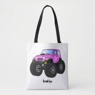 Roze monstertruck cartoon illustratie tote bag