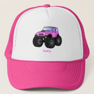 Roze monstertruck cartoon illustratie trucker pet