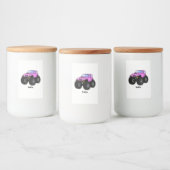 Roze monstertruck cartoon illustratie voedselcontainer etiket (Flessen)