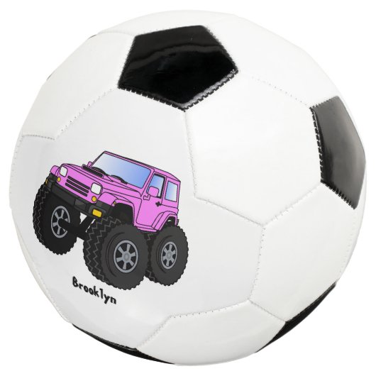 Roze monstertruck cartoon illustratie voetbal (Drie kwart)