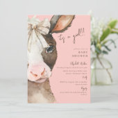 Roze Moo-ving in Soon Koe met Bow Baby shower Kaart (Staand voorkant)