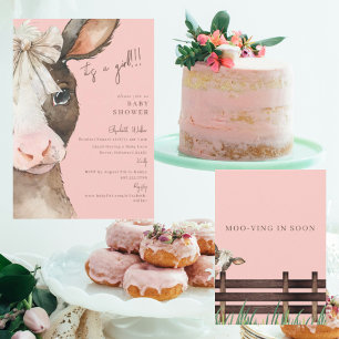 Roze Moo-ving in Soon Koe met Bow Baby shower Kaart