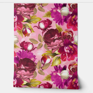 Roze Moody Florals Maximalistische bloementuin Behang