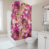 Roze Moody Florals Maximalistische bloementuin Douchegordijn (In situ)