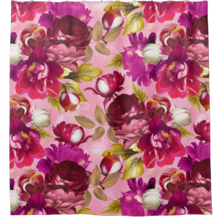 Roze Moody Florals Maximalistische bloementuin Douchegordijn