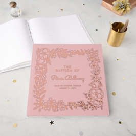 Roze Mooi Roos Goud Bloemen Lijst Meisje Doop Gastenboek