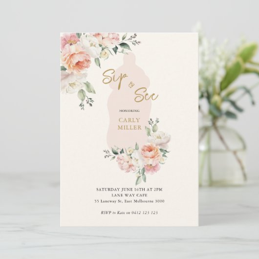 Roze Mooie Baby Meisje Slurpen En Zien Fles Baby B Kaart (Staand voorkant)