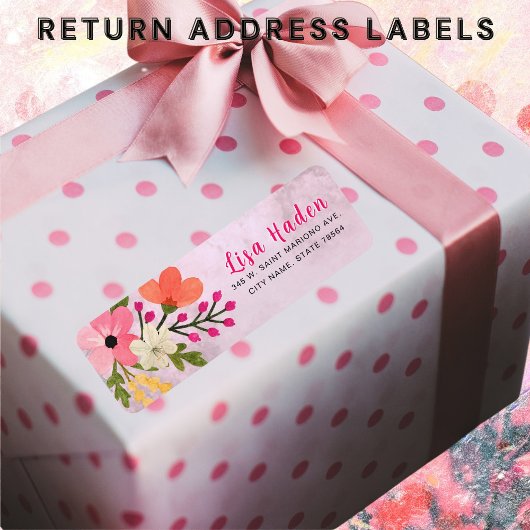 Roze Mooie Bloeiende Bloemen Terug Adres Etiket