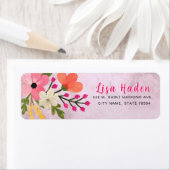 Roze Mooie Bloeiende Bloemen Terug Adres Etiket (Insitu)