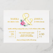 Roze Mooie Bloemen Ampersand Typografie Bruiloft Folie Uitnodiging (Voorkant)