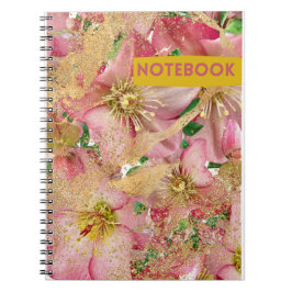 roze mooie bloemen en gouden details notitieboek