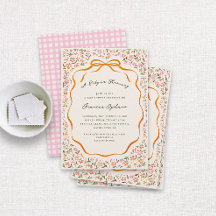 Roze Mooie Bloemen en Oranje Strik Baby Shower