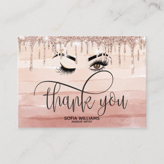 Roze mooie bruine ogen met gouden kroonnazorg aanbevelingskaartje (Voorkant)