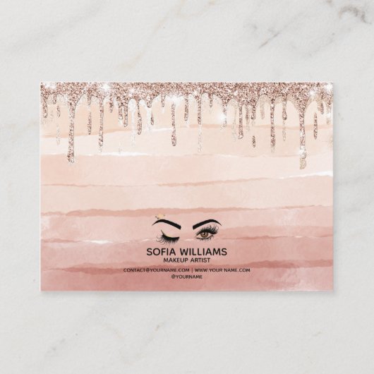 Roze mooie bruine ogen met gouden kroonnazorg aanbevelingskaartje (Achterkant)