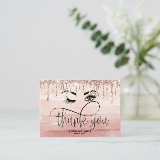 Roze mooie bruine ogen met gouden kroonnazorg aanbevelingskaartje (Staand voorkant)