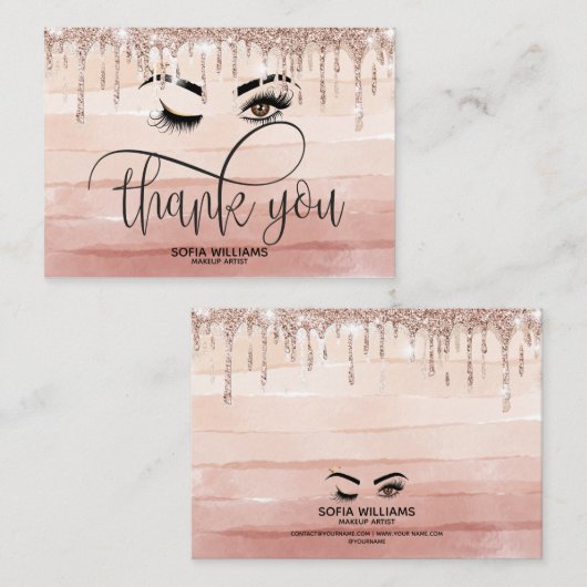 Roze mooie bruine ogen met gouden kroonnazorg aanbevelingskaartje (Voorkant / Achterkant)