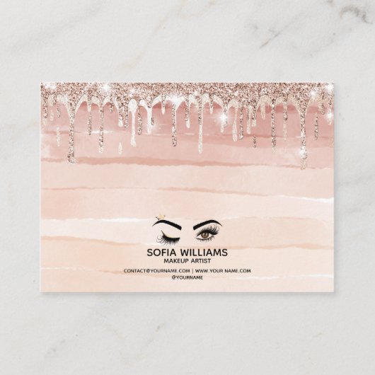 Roze mooie bruine ogen met gouden kroonnazorg aanbevelingskaartje (Achterkant)