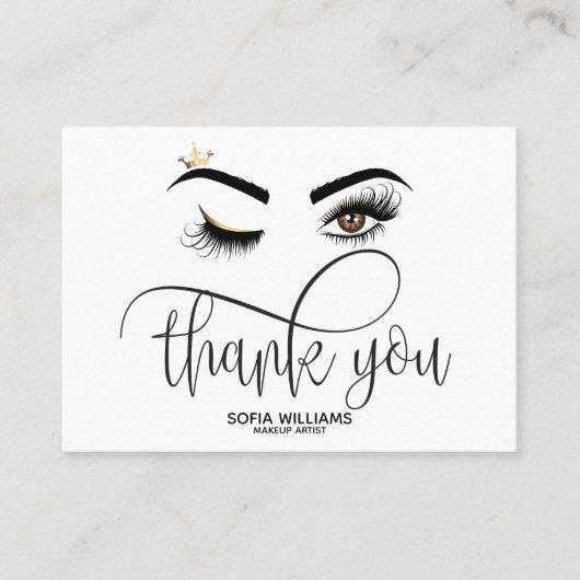 Roze mooie bruine ogen met gouden kroonnazorg aanbevelingskaartje (Voorkant)