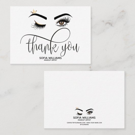 Roze mooie bruine ogen met gouden kroonnazorg aanbevelingskaartje (Voorkant / Achterkant)