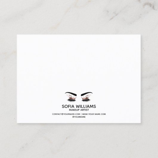 Roze mooie bruine ogen met gouden kroonnazorg aanbevelingskaartje (Achterkant)