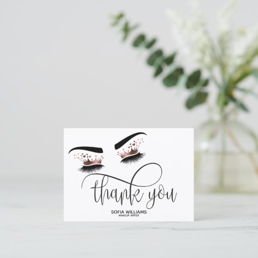 Roze mooie bruine ogen met gouden kroonnazorg aanbevelingskaartje (Staand voorkant)