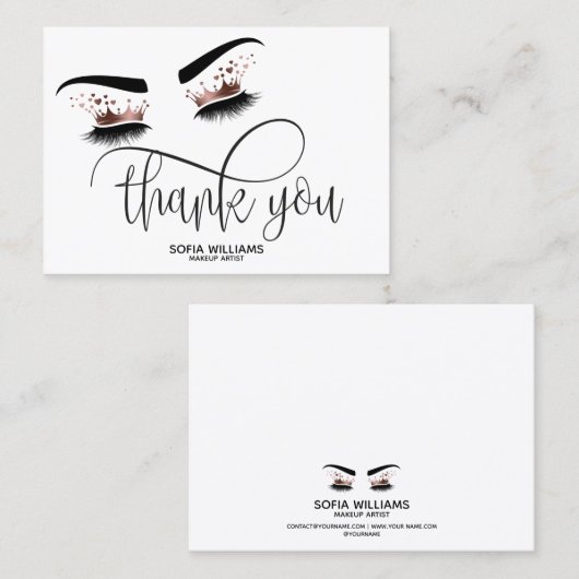 Roze mooie bruine ogen met gouden kroonnazorg aanbevelingskaartje (Voorkant / Achterkant)