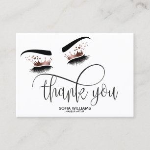 Roze mooie bruine ogen met gouden kroonnazorg aanbevelingskaartje