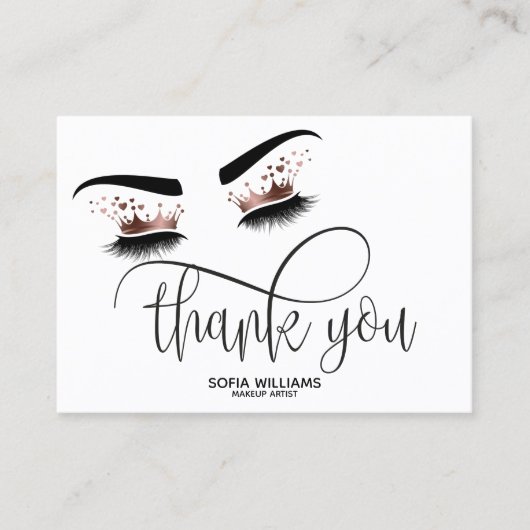 Roze mooie bruine ogen met gouden kroonnazorg aanbevelingskaartje (Voorkant)