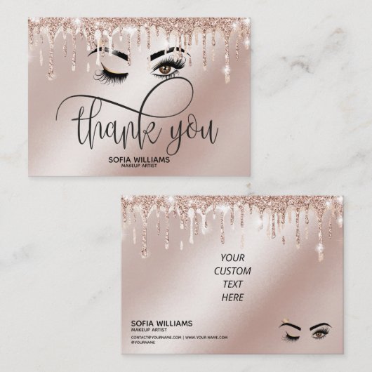 Roze mooie bruine ogen met gouden kroonnazorg aanbevelingskaartje (Voorkant / Achterkant)