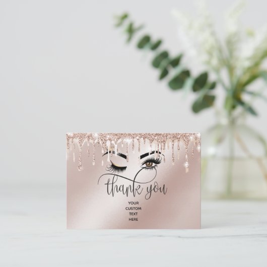 Roze mooie bruine ogen met gouden kroonnazorg aanbevelingskaartje (Staand voorkant)
