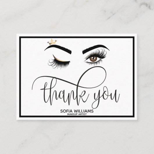Roze mooie bruine ogen met gouden kroonnazorg aanbevelingskaartje (Voorkant)