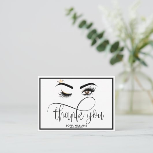 Roze mooie bruine ogen met gouden kroonnazorg aanbevelingskaartje (Staand voorkant)