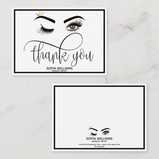 Roze mooie bruine ogen met gouden kroonnazorg aanbevelingskaartje (Voorkant / Achterkant)