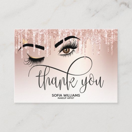 Roze mooie bruine ogen met gouden kroonnazorg aanbevelingskaartje (Voorkant)