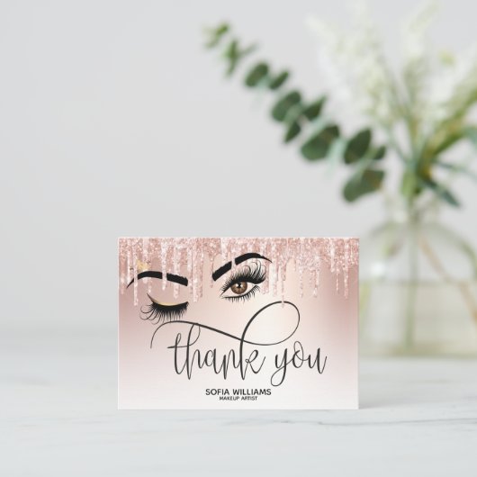 Roze mooie bruine ogen met gouden kroonnazorg aanbevelingskaartje (Staand voorkant)