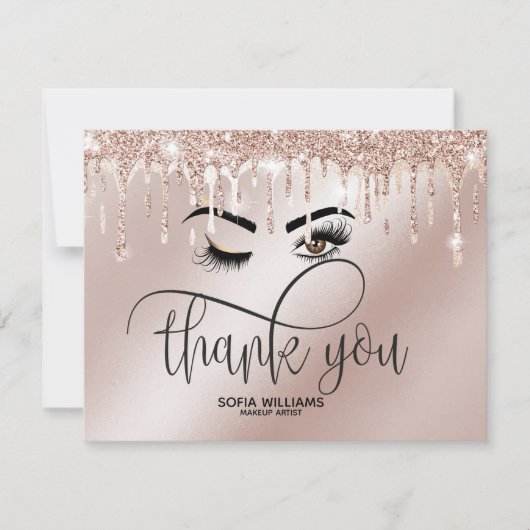 Roze mooie bruine ogen met gouden kroonnazorg bedankkaart (Voorkant)