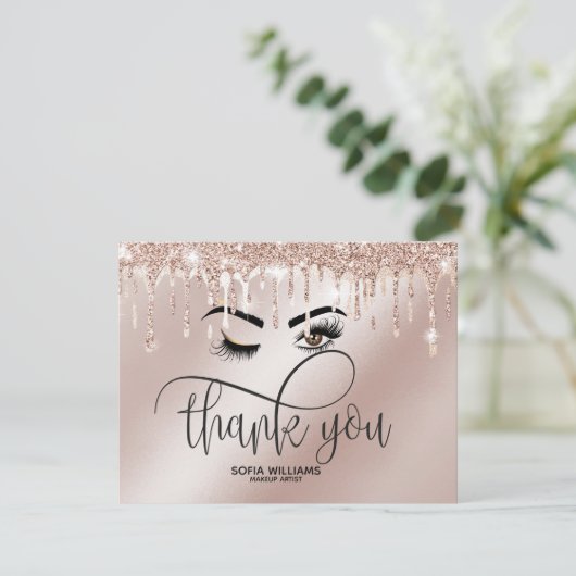 Roze mooie bruine ogen met gouden kroonnazorg bedankkaart (Staand voorkant)