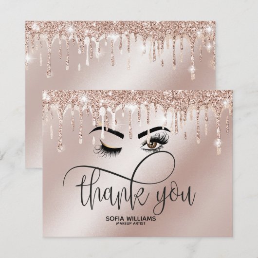 Roze mooie bruine ogen met gouden kroonnazorg bedankkaart (Voorkant / Achterkant)