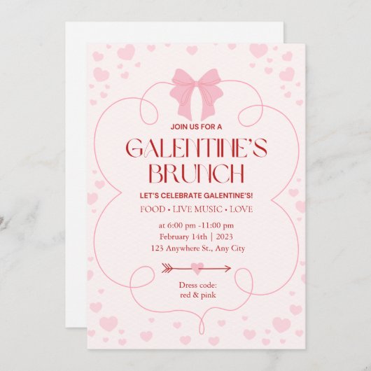 Roze Mooie Galentine's Day Brunch Uitnodiging (Voorkant / Achterkant)