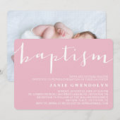 Roze mooie kalligrafie Baptisme Uitnodiging (Voorkant / Achterkant)