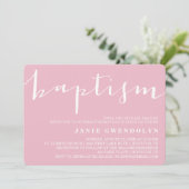 Roze mooie kalligrafie Baptisme Uitnodiging (Staand voorkant)