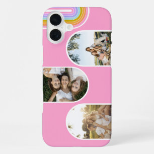 Roze Mooie Moderne 3-Foto Lay-out Aangepast iPhone 16 Plus Hoesje
