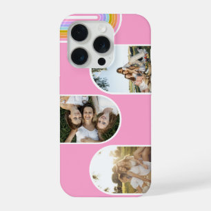 Roze Mooie Moderne 3-Foto Lay-out Aangepast iPhone 15 Pro Case