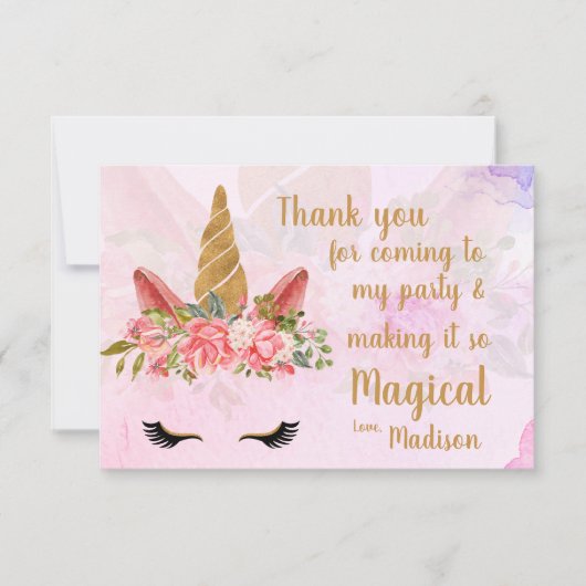 Roze Mooie Pasta Bloem Unicorn Verjaardag Bedankkaart (Voorkant)