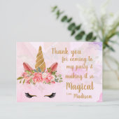 Roze Mooie Pasta Bloem Unicorn Verjaardag Bedankkaart (Staand voorkant)